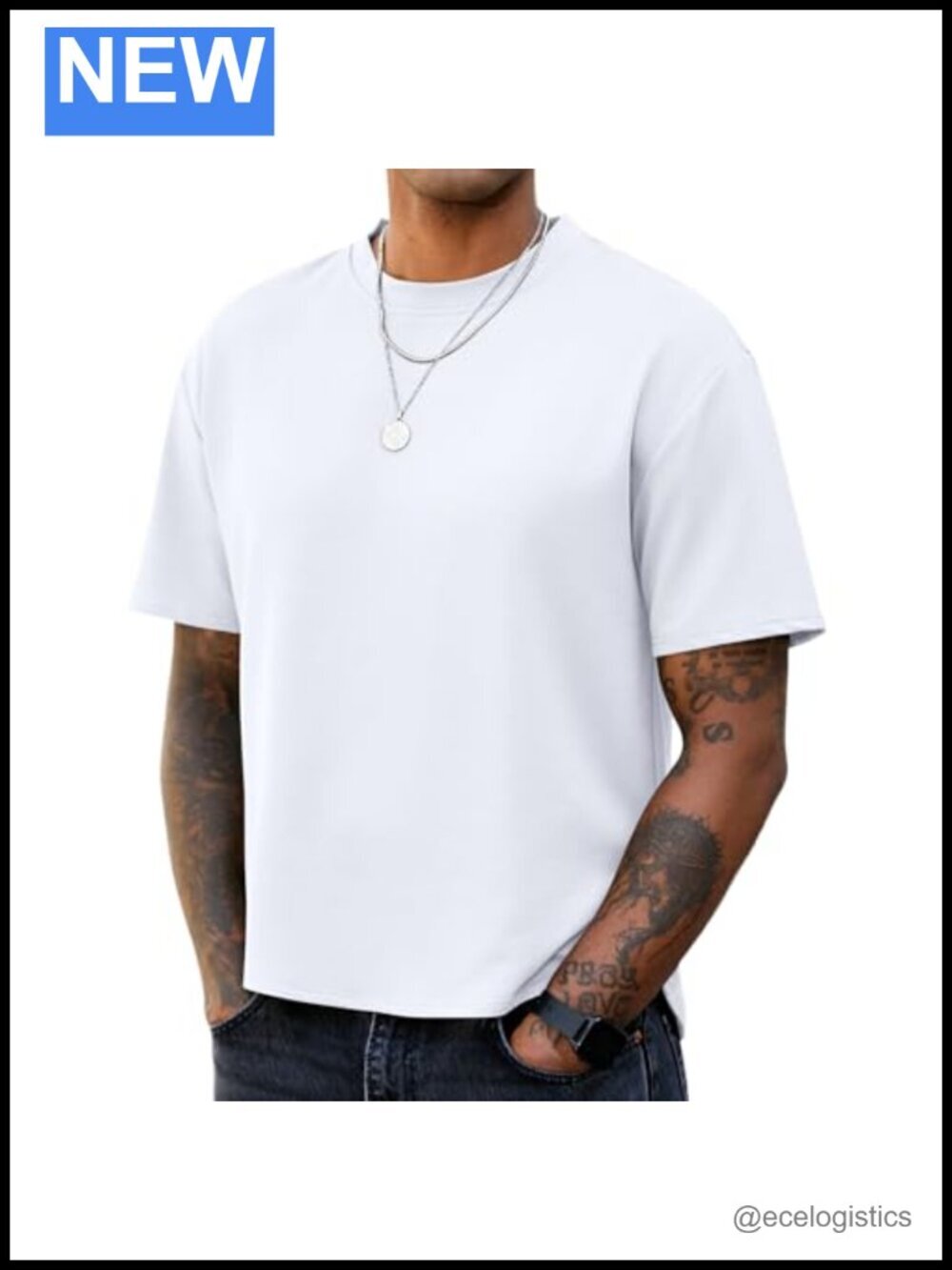 Cropped Tee Boxy Oversized T-Shirt Drop Shoulder Midweight Crewneck Short Sleeve